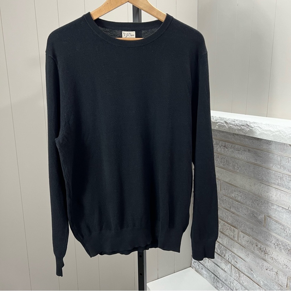 J. Crew Mens Cotton Pique' Stitch Waffle Knit Black Crewneck Shirt XL NWT